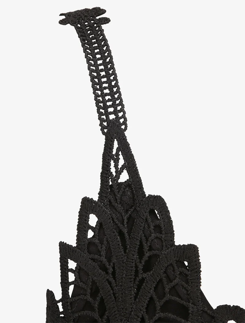 Robe longue empire à col V en dentelle - Noir