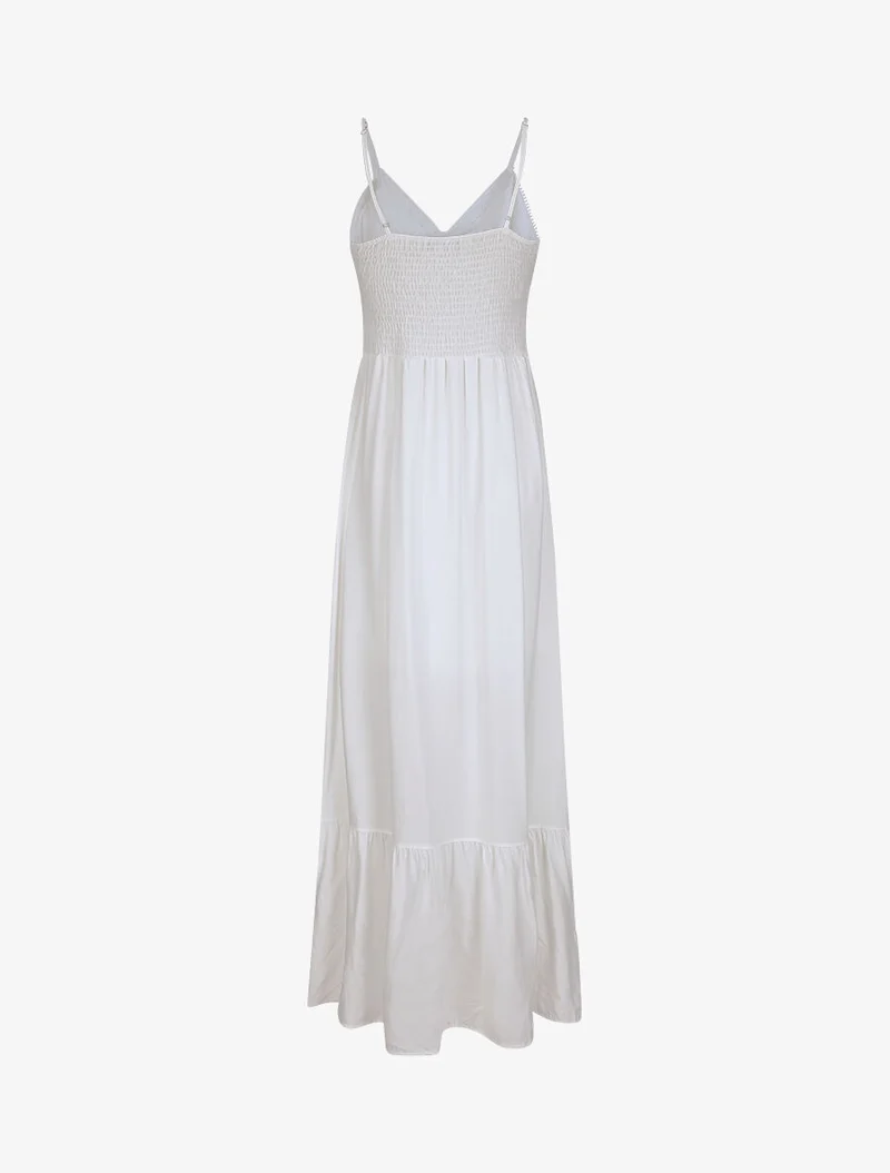 Robe longue à col V en dentelle - Blanc