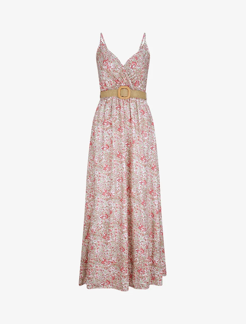 Robe longue à imprimé paquerettes - Rose/vert amande