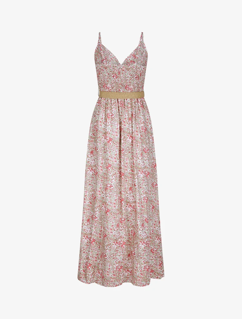 Robe longue à imprimé paquerettes - Rose/vert amande