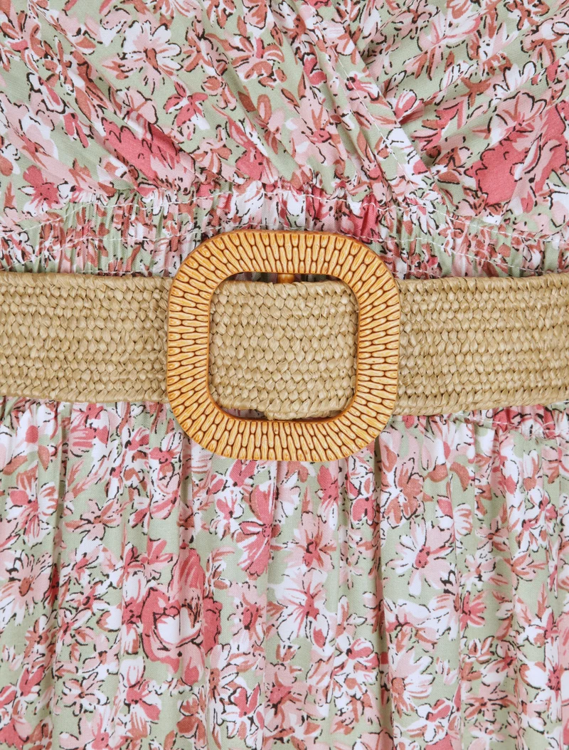Robe longue à imprimé paquerettes - Rose/vert amande