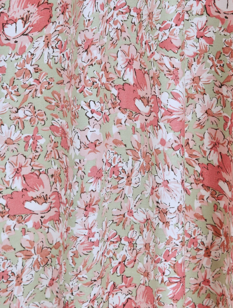 Robe longue à imprimé paquerettes - Rose/vert amande