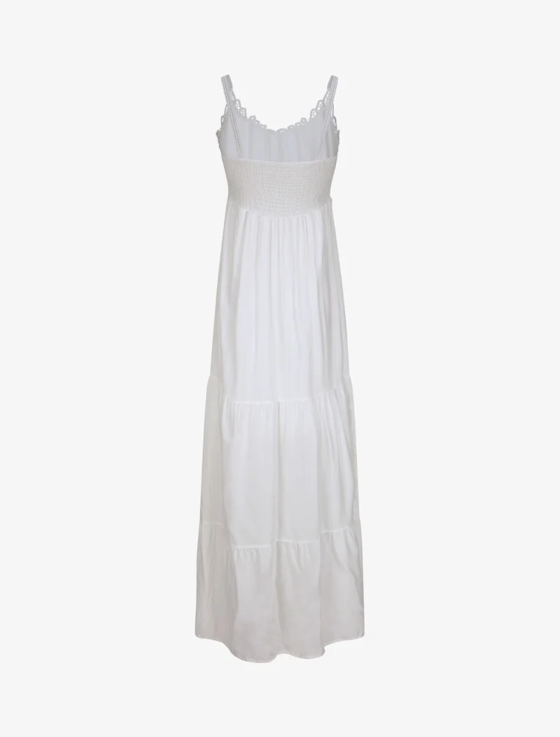 Robe longue empire à col V en dentelle - Blanc