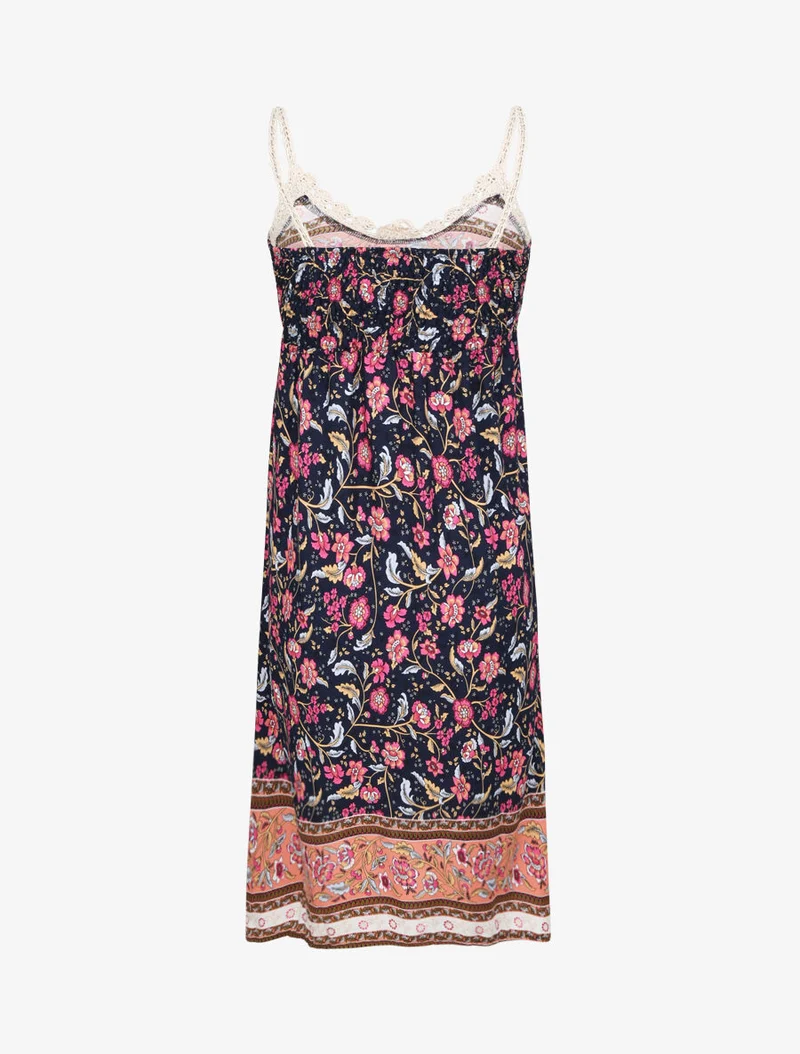 Robe constratée imprimé floral et graphique - Marine
