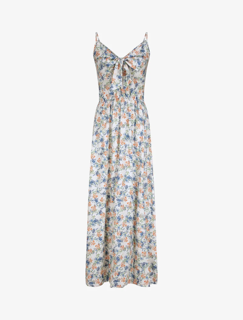 Robe longue imprimé multi-fleurs coupe empire - Blanc