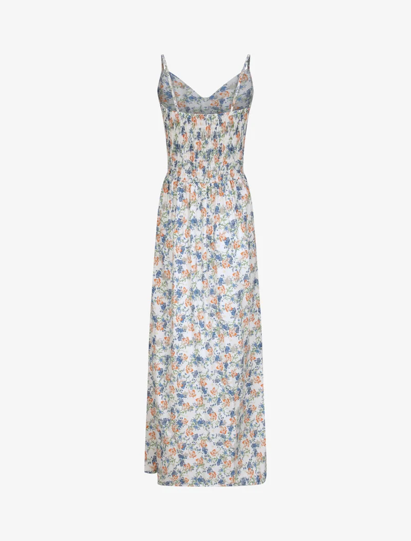 Robe longue imprimé multi-fleurs coupe empire - Blanc