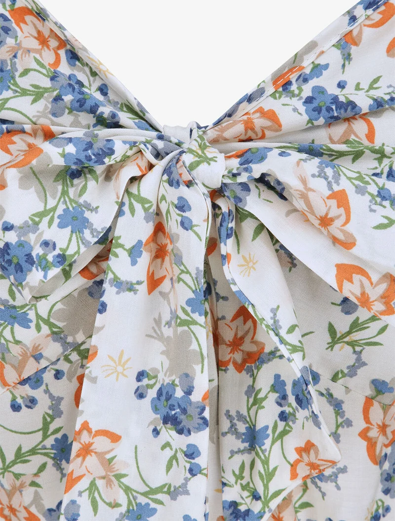 Robe longue imprimé multi-fleurs coupe empire - Blanc