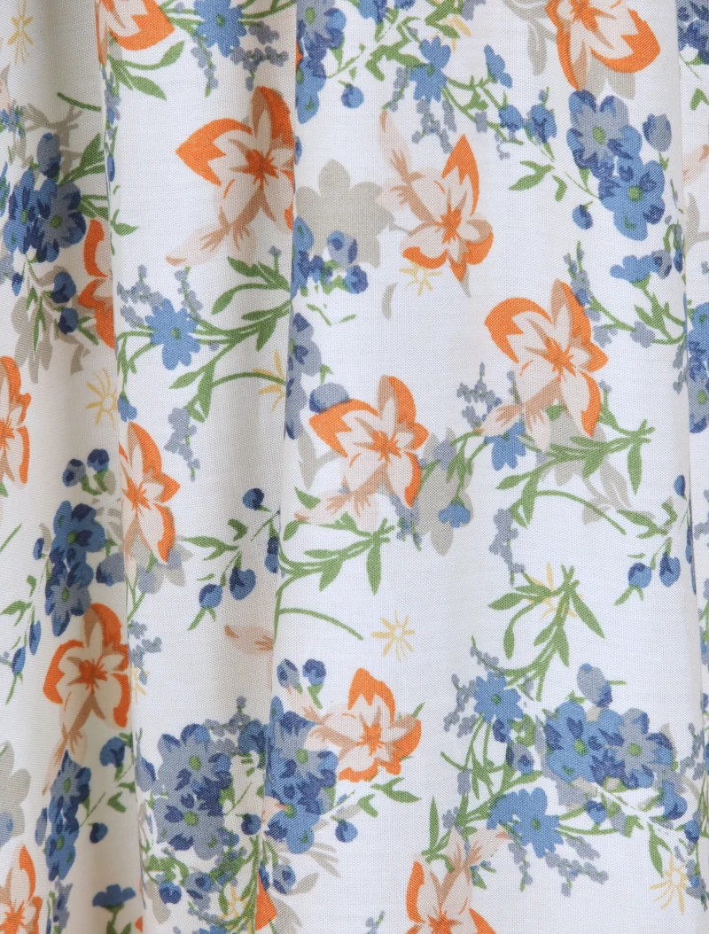 Robe longue imprimé multi-fleurs coupe empire - Blanc