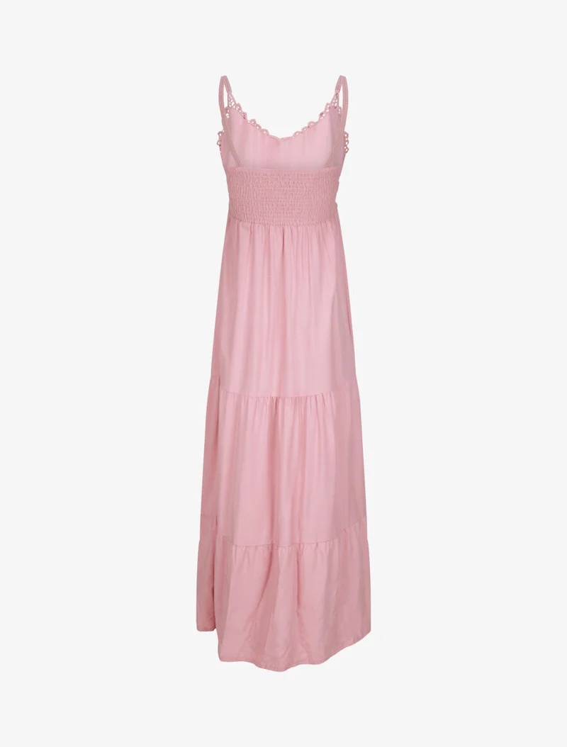 Robe longue empire à col V en dentelle - Rose