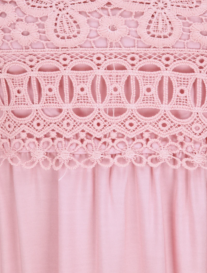 Robe longue empire à col V en dentelle - Rose
