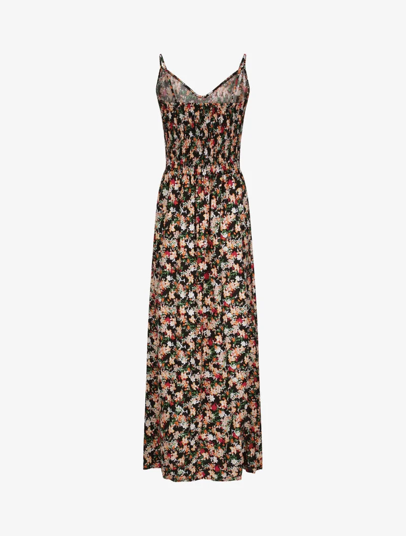 Robe longue imprimé multi-fleurs coupe empire - Noir