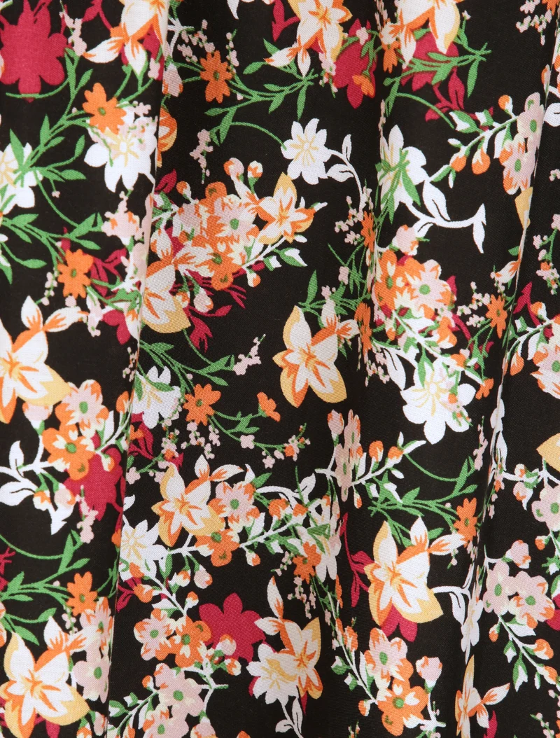 Robe longue imprimé multi-fleurs coupe empire - Noir