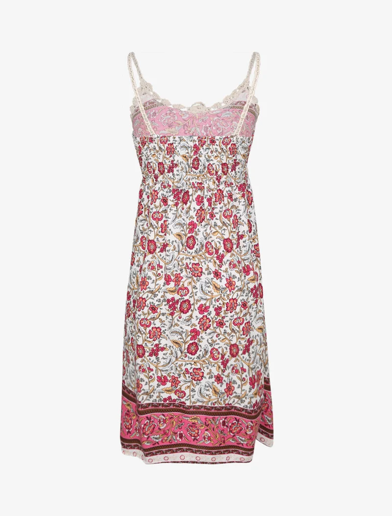 Robe constratée imprimé floral et graphique - Blanc