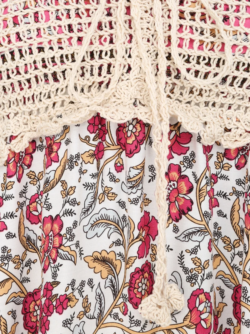 Robe constratée imprimé floral et graphique - Blanc