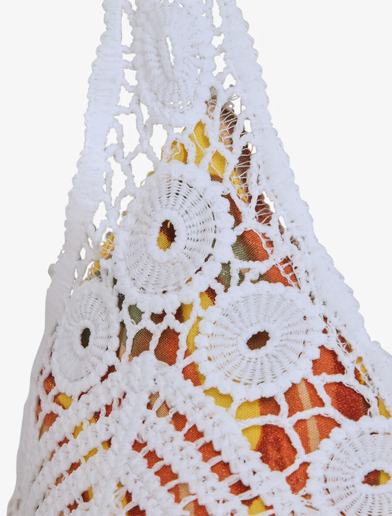 Robe longue imprimé feuilles exotiques et crochet - Jaune