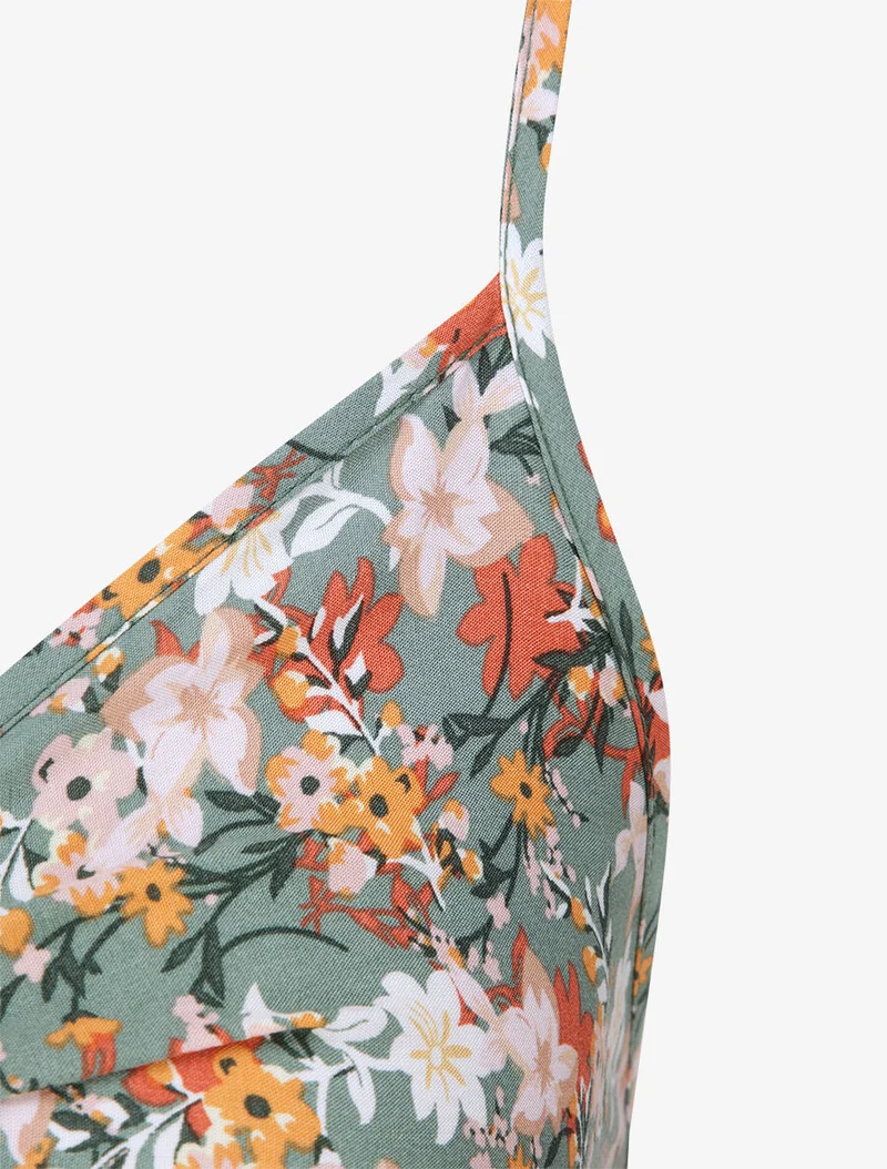 Robe longue imprimé multi-fleurs coupe empire - Kaki
