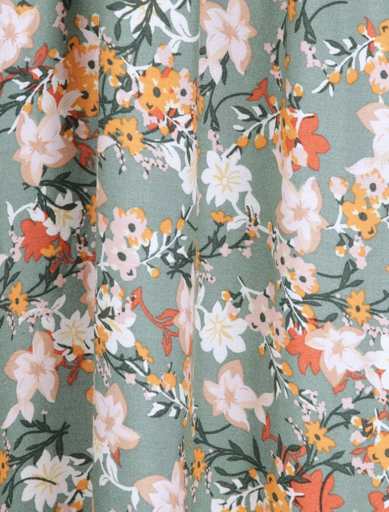 Robe longue imprimé multi-fleurs coupe empire - Kaki