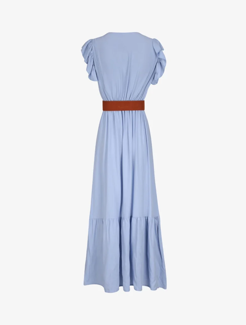 Robe longue à manches volantées - Bleu ciel