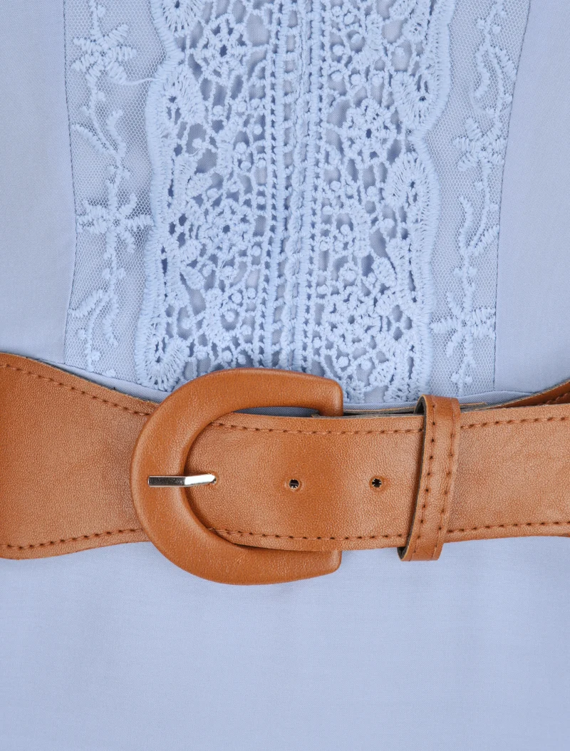Robe longue à manches volantées - Bleu ciel