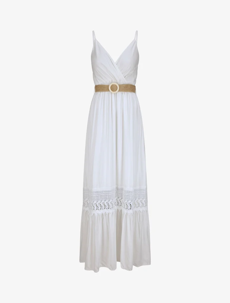 Robe longue cintrée coupe empire - Blanc