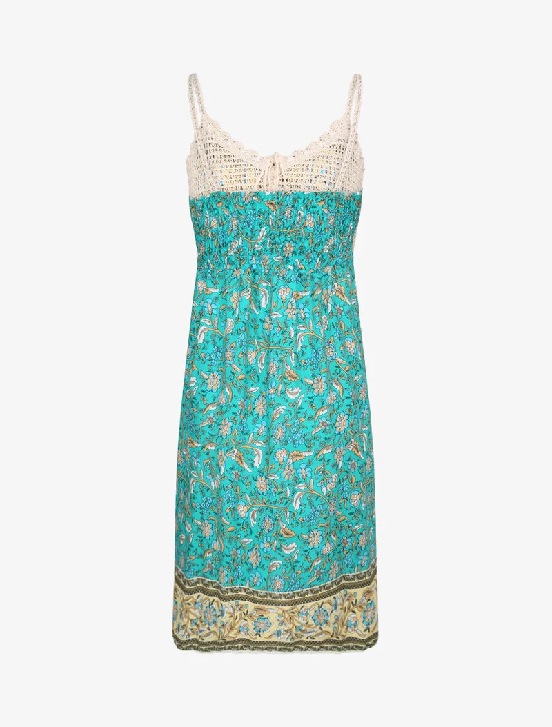 Robe constratée imprimé floral et graphique - Vert