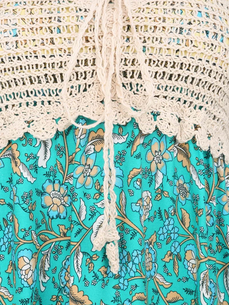 Robe constratée imprimé floral et graphique - Vert