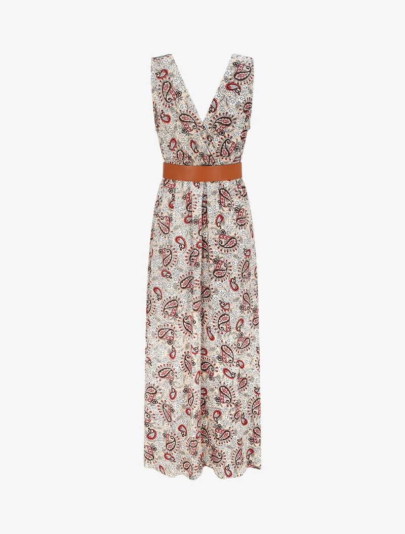 Robe longue empire sans manches imprimé cachemire - Beige