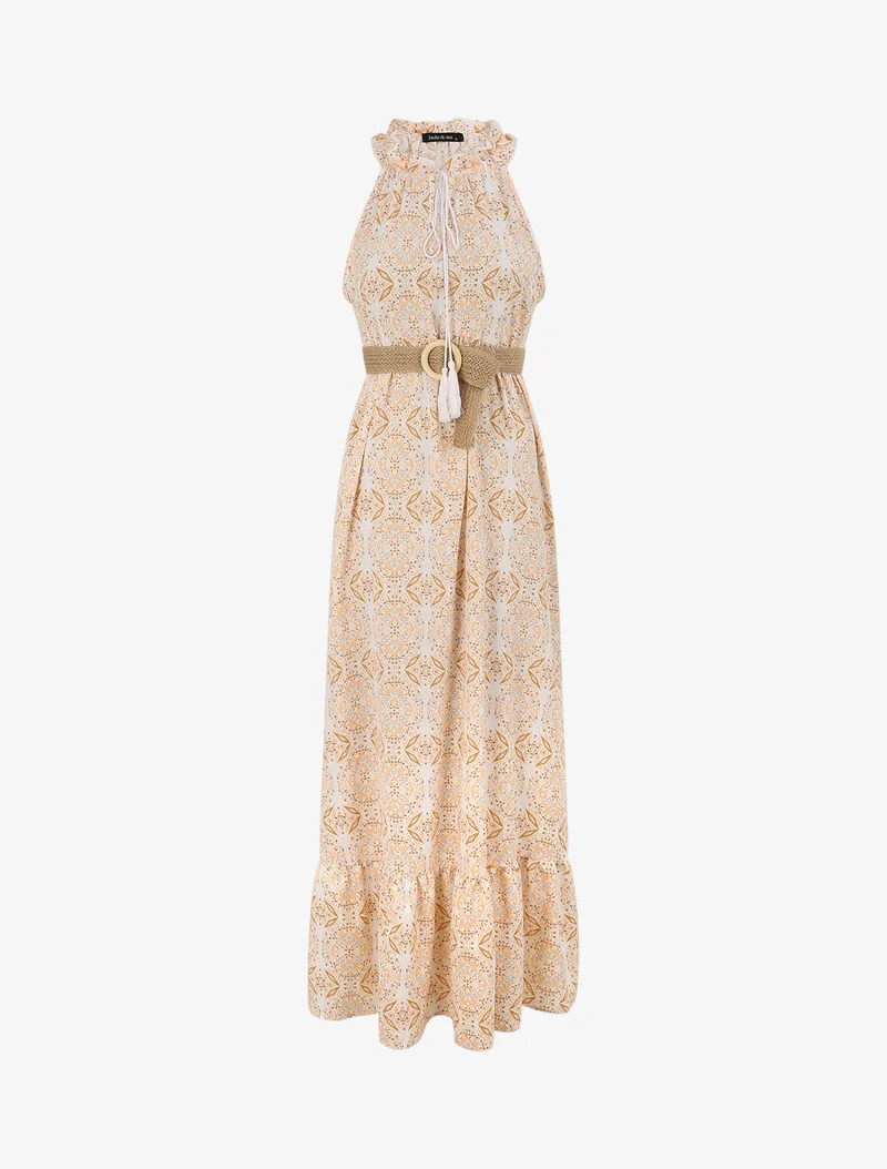 Robe longue évasée imprimé faïence fleurie - Orange