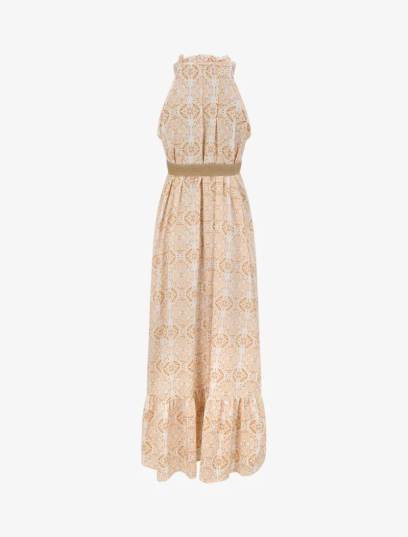 Robe longue évasée imprimé faïence fleurie - Orange