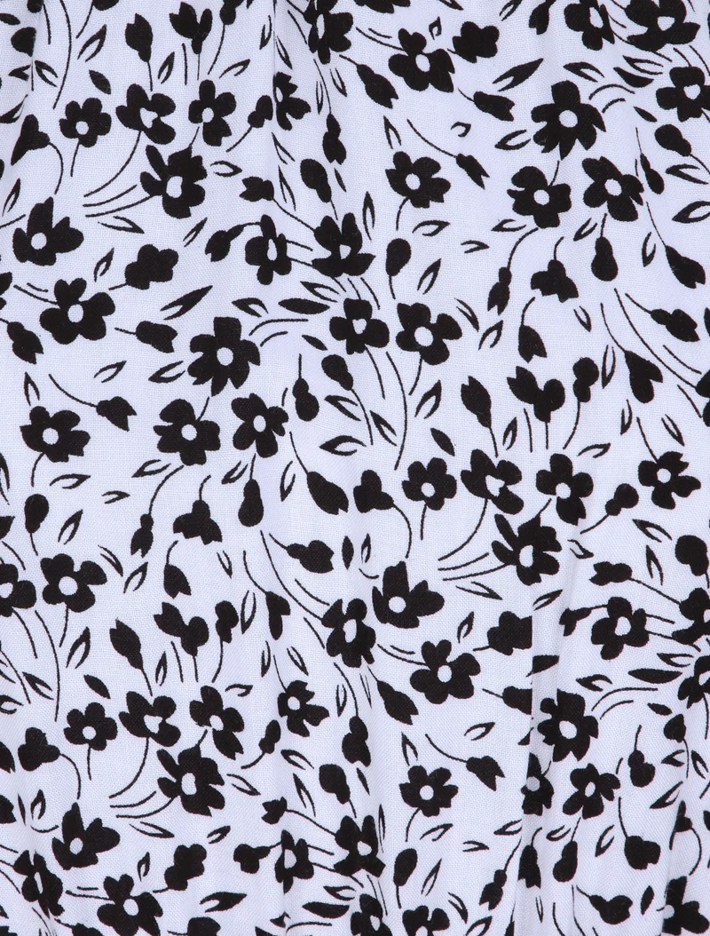 Robe cintrée imprimé petites fleurs à col américain - Blanc