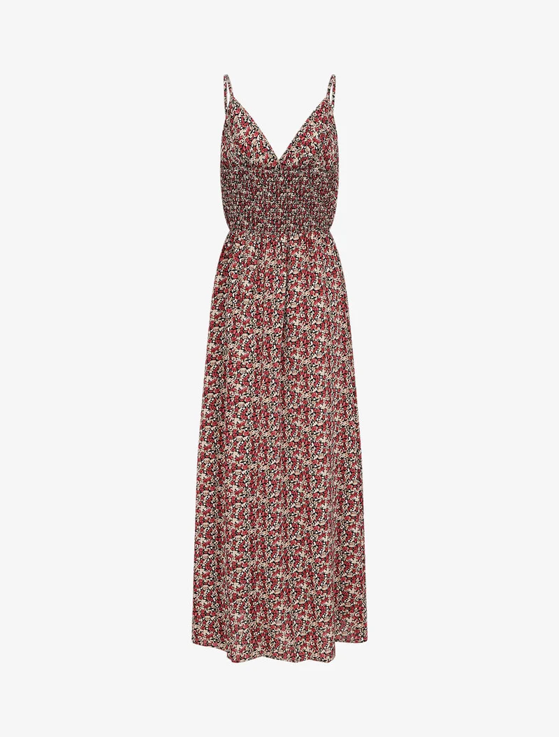 Robe longue empire imprimé fleuri à fines bretelles - Noir