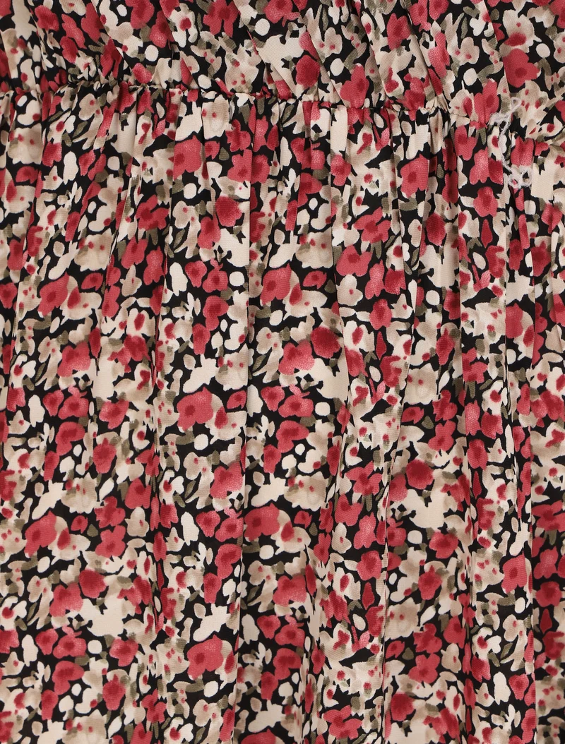 Robe longue empire imprimé fleuri à fines bretelles - Noir