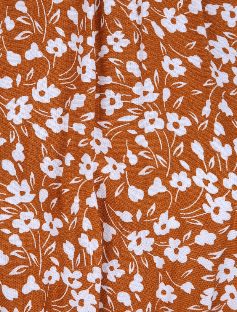 Robe cintrée imprimé petites fleurs à col américain - Camel