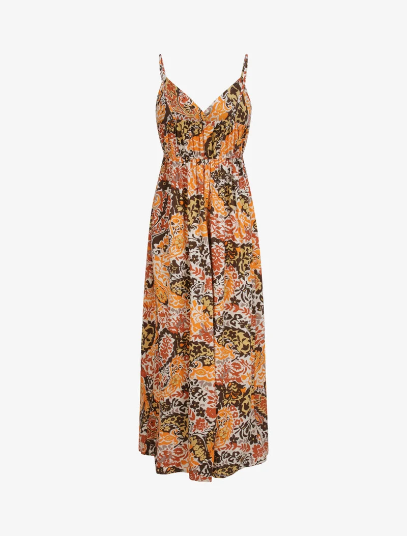 Robe longue imprimé foulard - Beige/orange