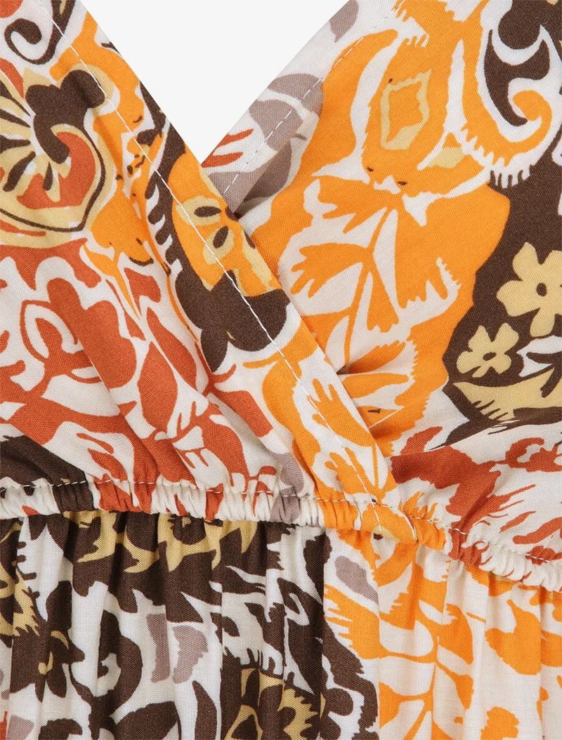 Robe longue imprimé foulard - Beige/orange