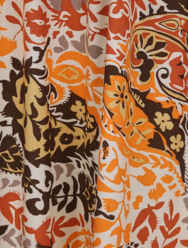 Robe longue imprimé foulard - Beige/orange