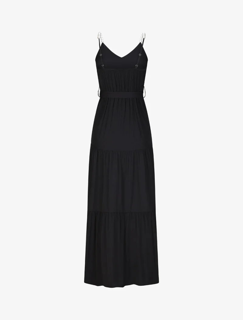 Robe longue empire unie à bretelles à perles - Noir