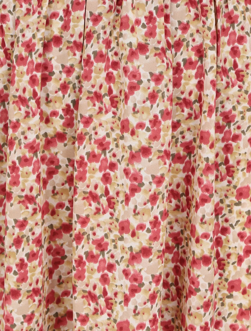 Robe longue empire imprimé fleuri à fines bretelles - Beige