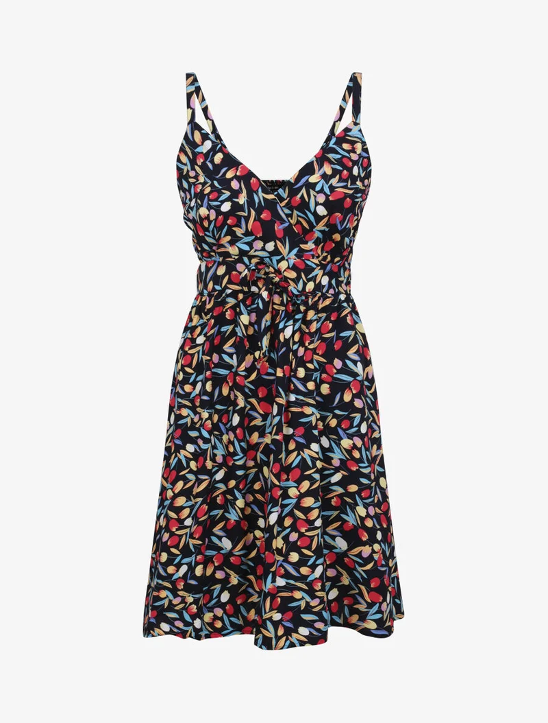 Robe patineuse imprimé roses - Marine