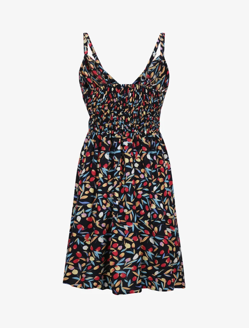 Robe patineuse imprimé roses - Marine
