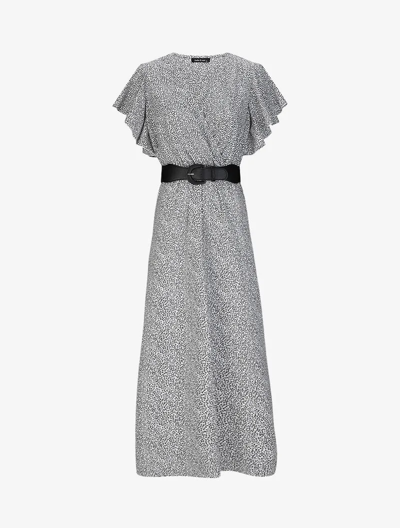 Robe longue empire imprimé fleurs à manches volantées - Blanc