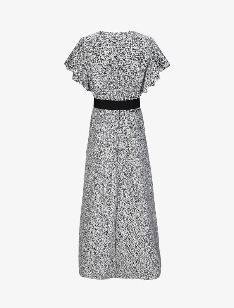 Robe longue empire imprimé fleurs à manches volantées - Blanc