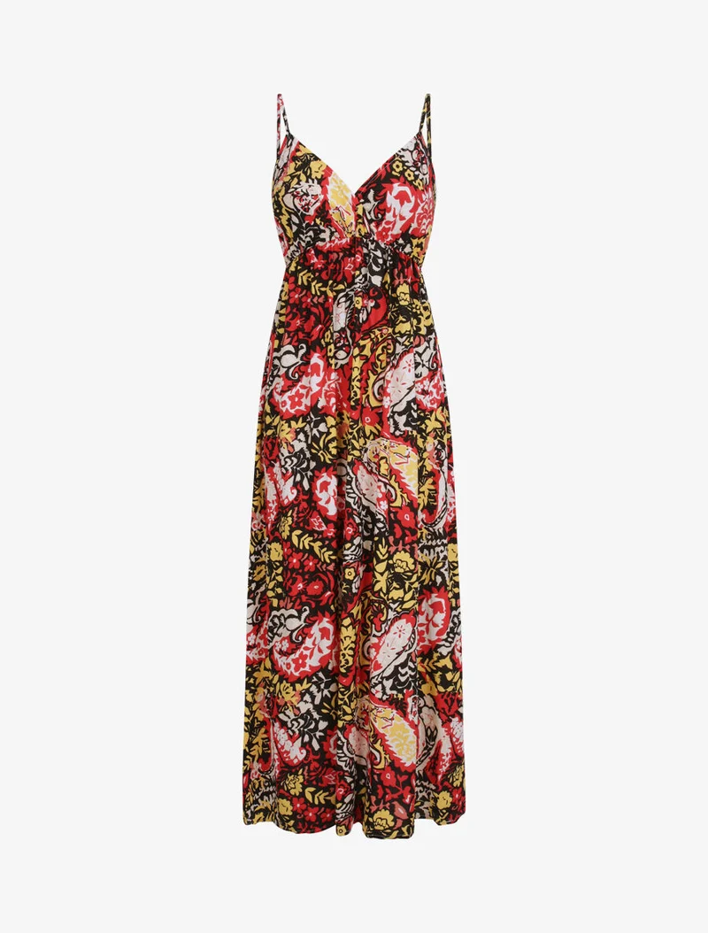 Robe longue imprimé foulard - Noir/rouge