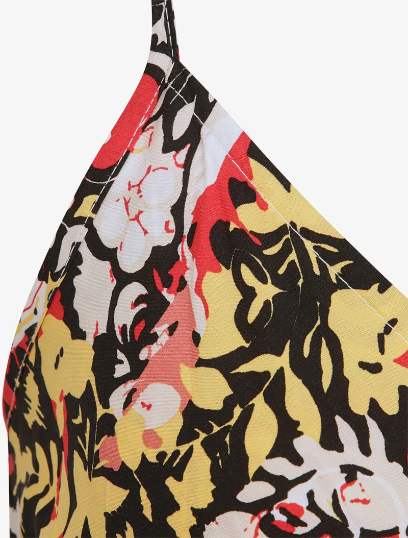 Robe longue imprimé foulard - Noir/rouge