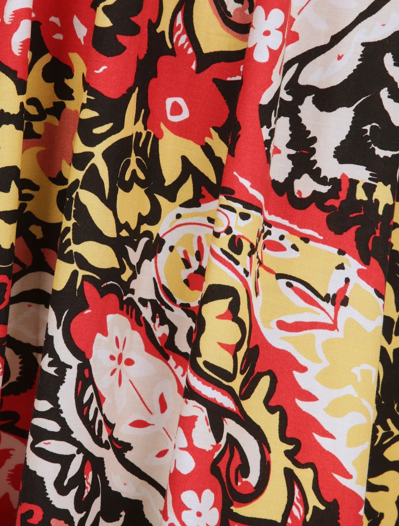 Robe longue imprimé foulard - Noir/rouge