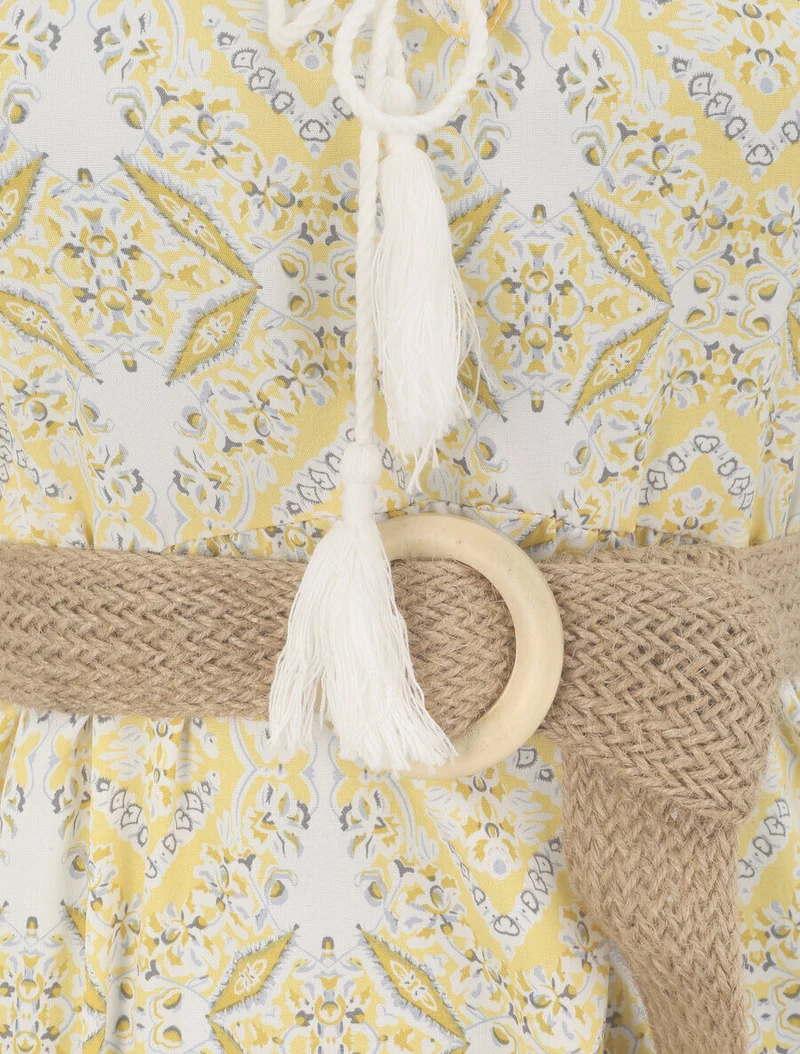 Robe longue évasée imprimé faïence fleurie - Jaune