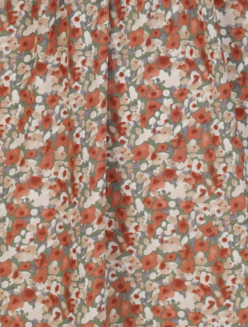 Robe longue empire imprimé fleuri à fines bretelles - Vert olive