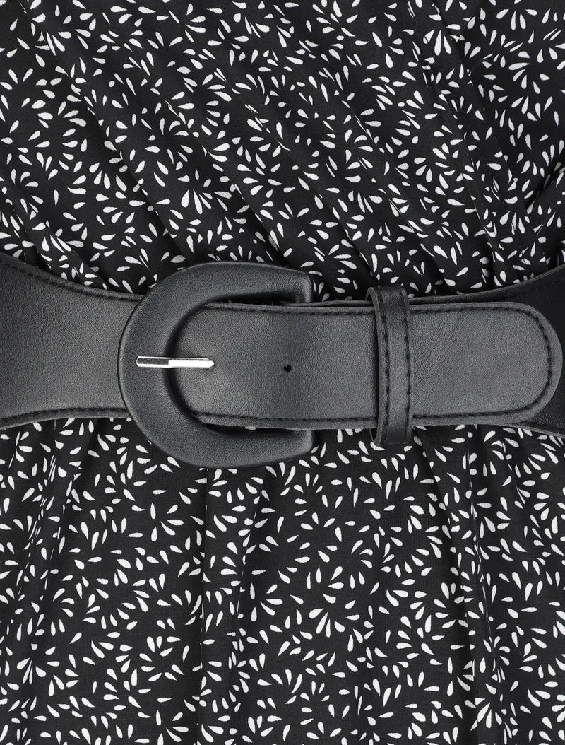 Robe longue empire imprimé fleurs à manches volantées - Noir