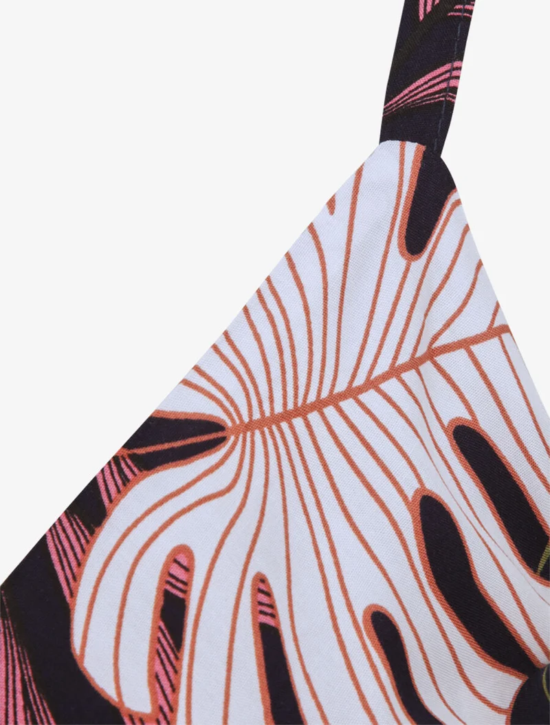 Robe patineuse imprimé feuilles exotiques - Marine