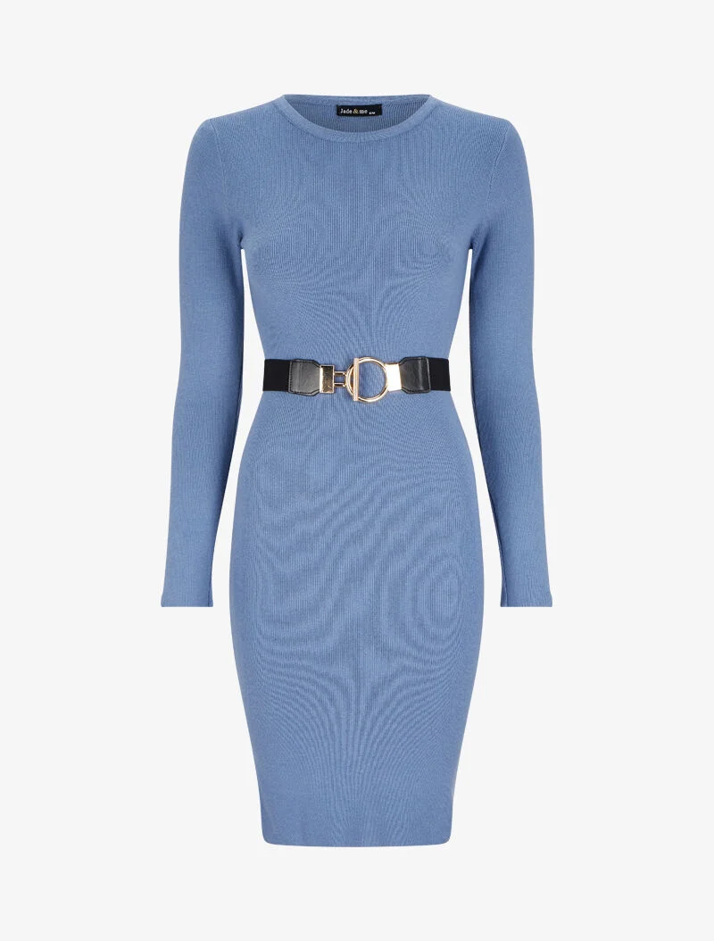 Robe pull unie à ceinture stylisée - Bleu ciel